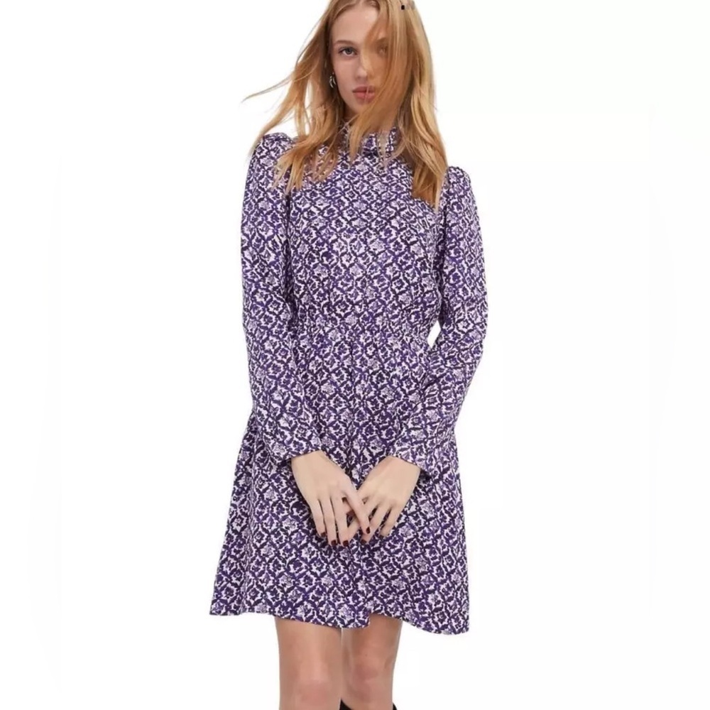NWT & Other Stories floral print high neck mini dress in purple, Size 4